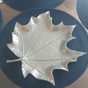 Silver Leaf-Shaped Decorative Plate. Made In India